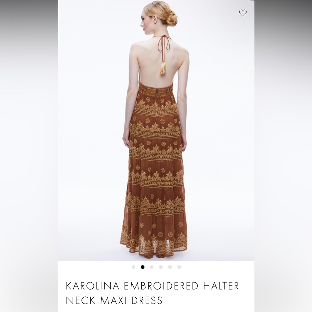 Alice and Olivia Karolina embroidered halter maxi dress
